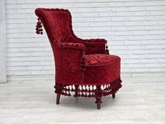 1950s, Danish armchair, furniture velour, beech wood legs.