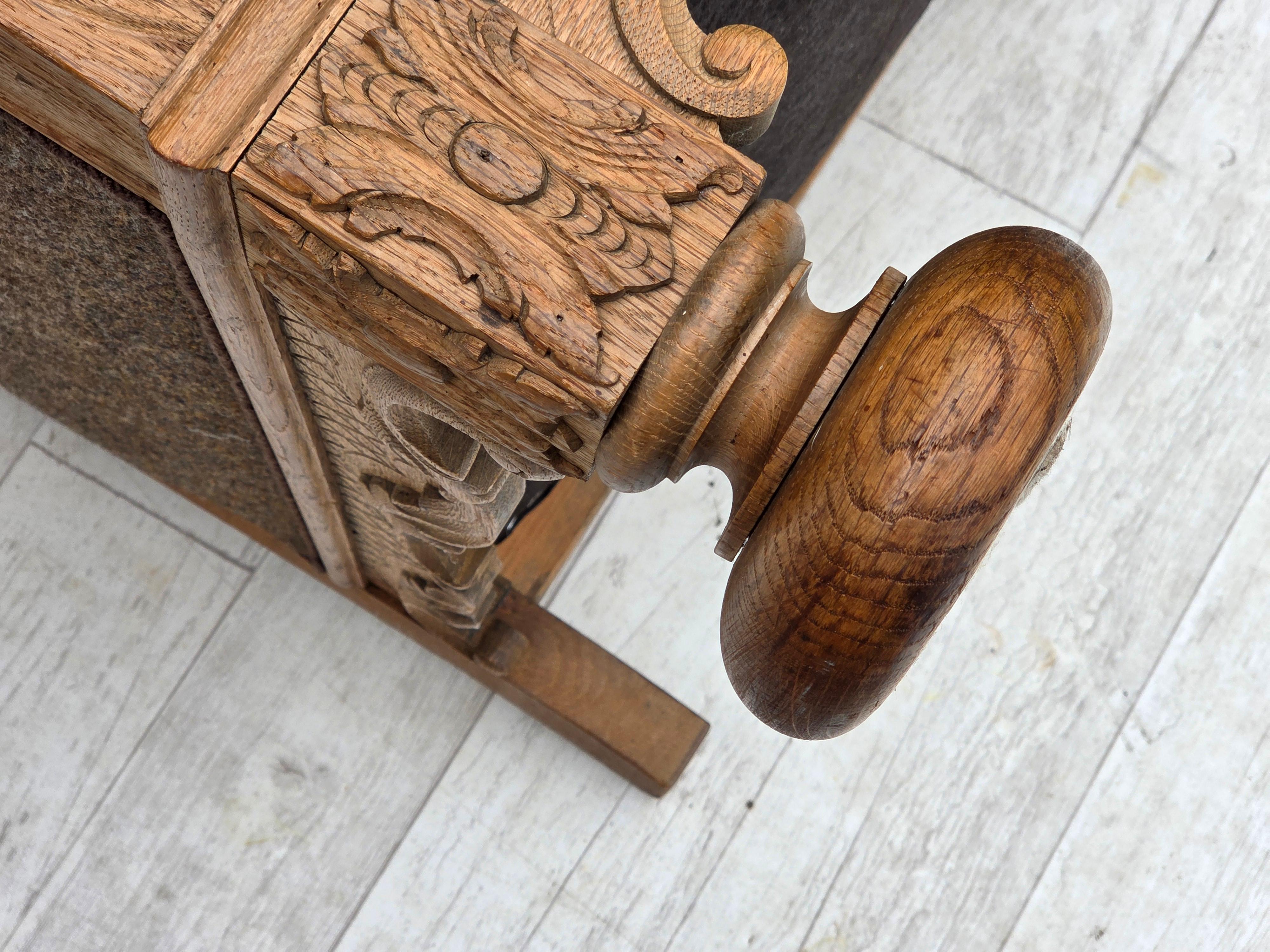 Años 50, sillón danés, mueble de lana, madera maciza de roble tallada. en venta 9