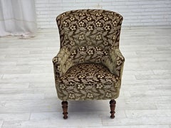 1950s, Danish armchair, green furniture velour, ash wood legs.