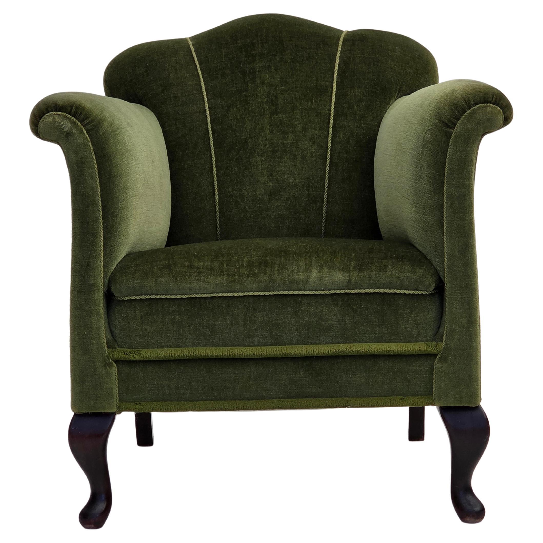 1950, fauteuil Wood, velours vert pour meubles, pieds en bois de frêne.