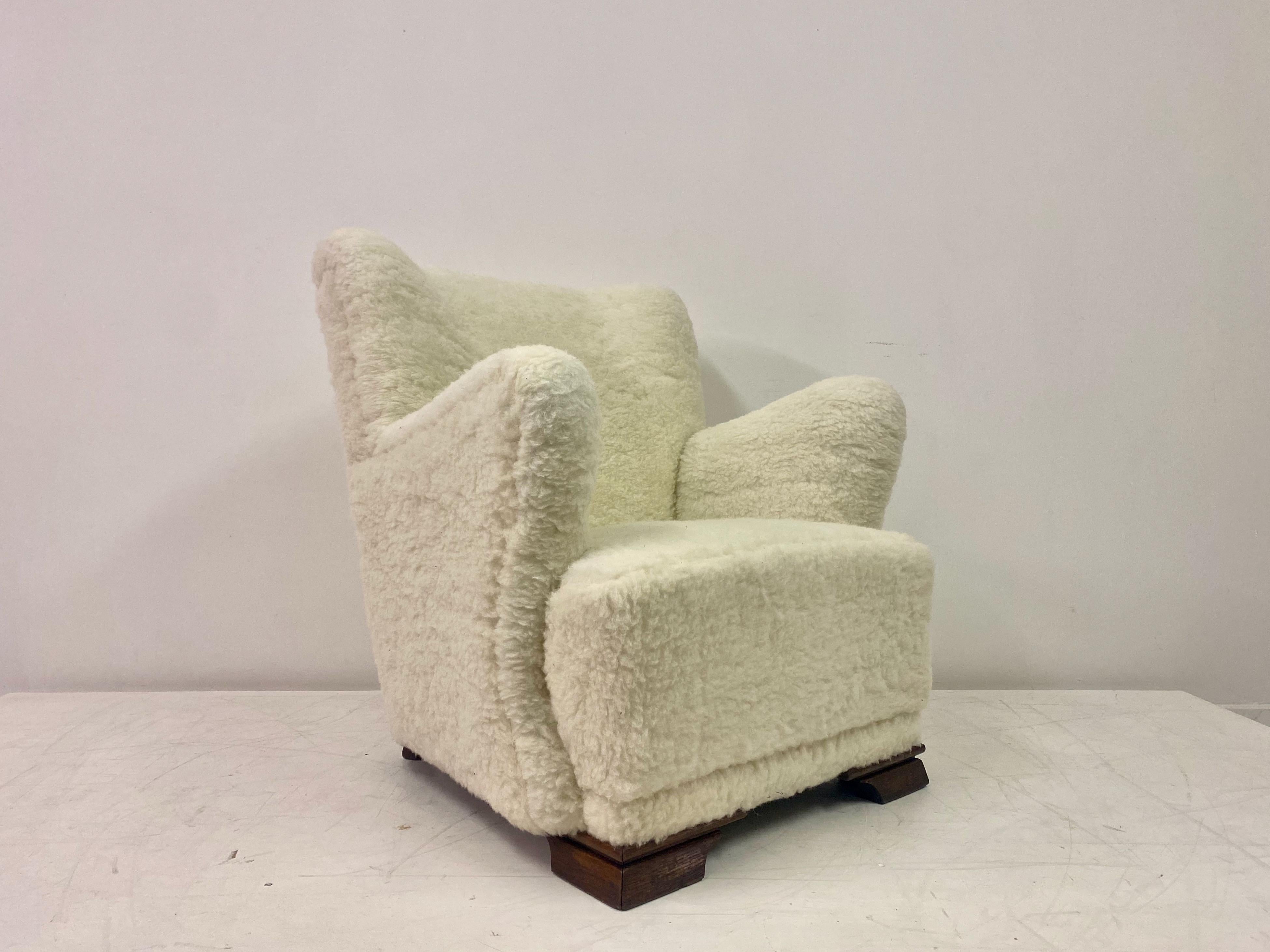 1950s Danish Armchair in Lambs Wool For Sale 6