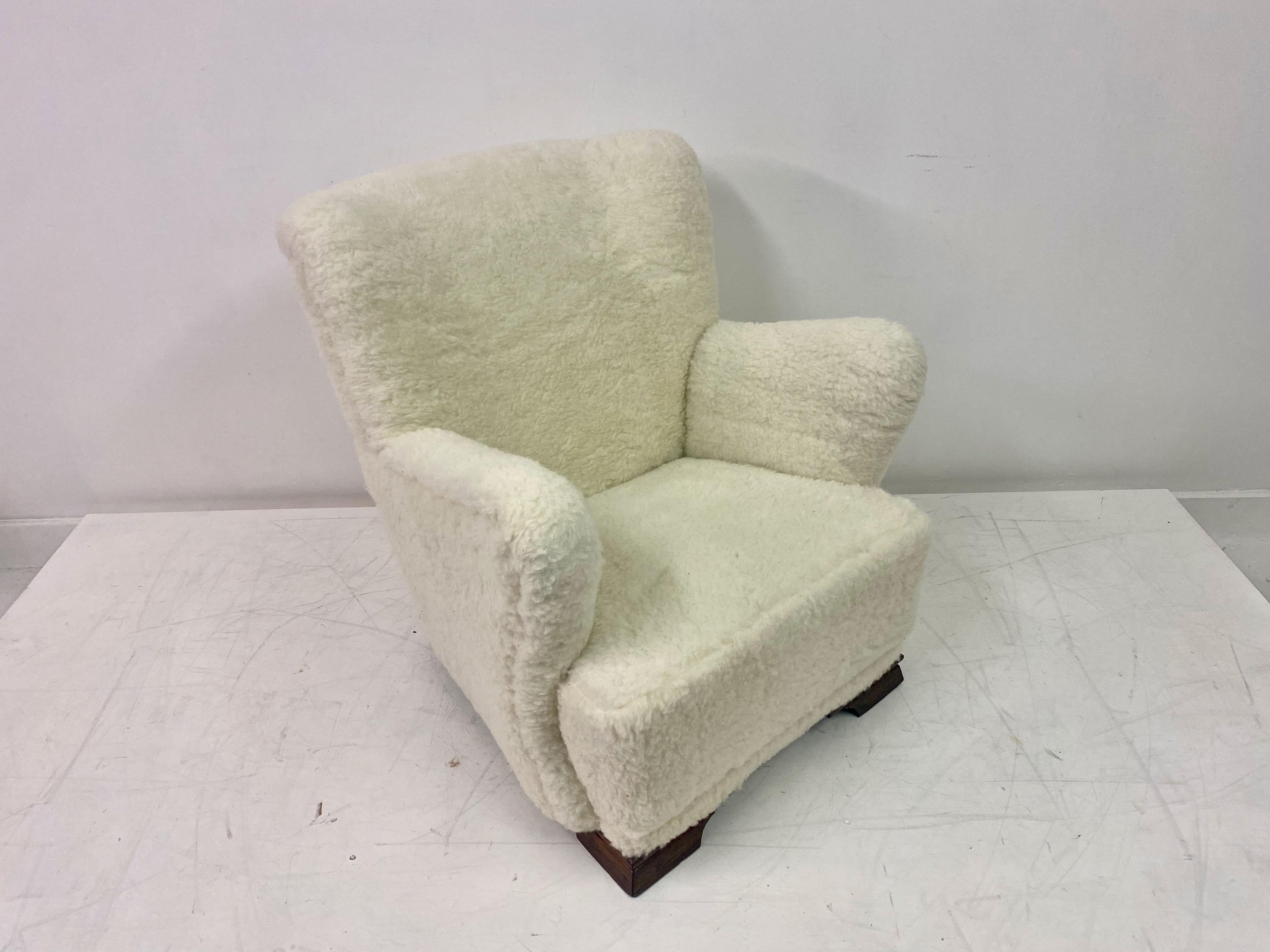 Sillón danés de los años 50 en lana de cordero en venta 6