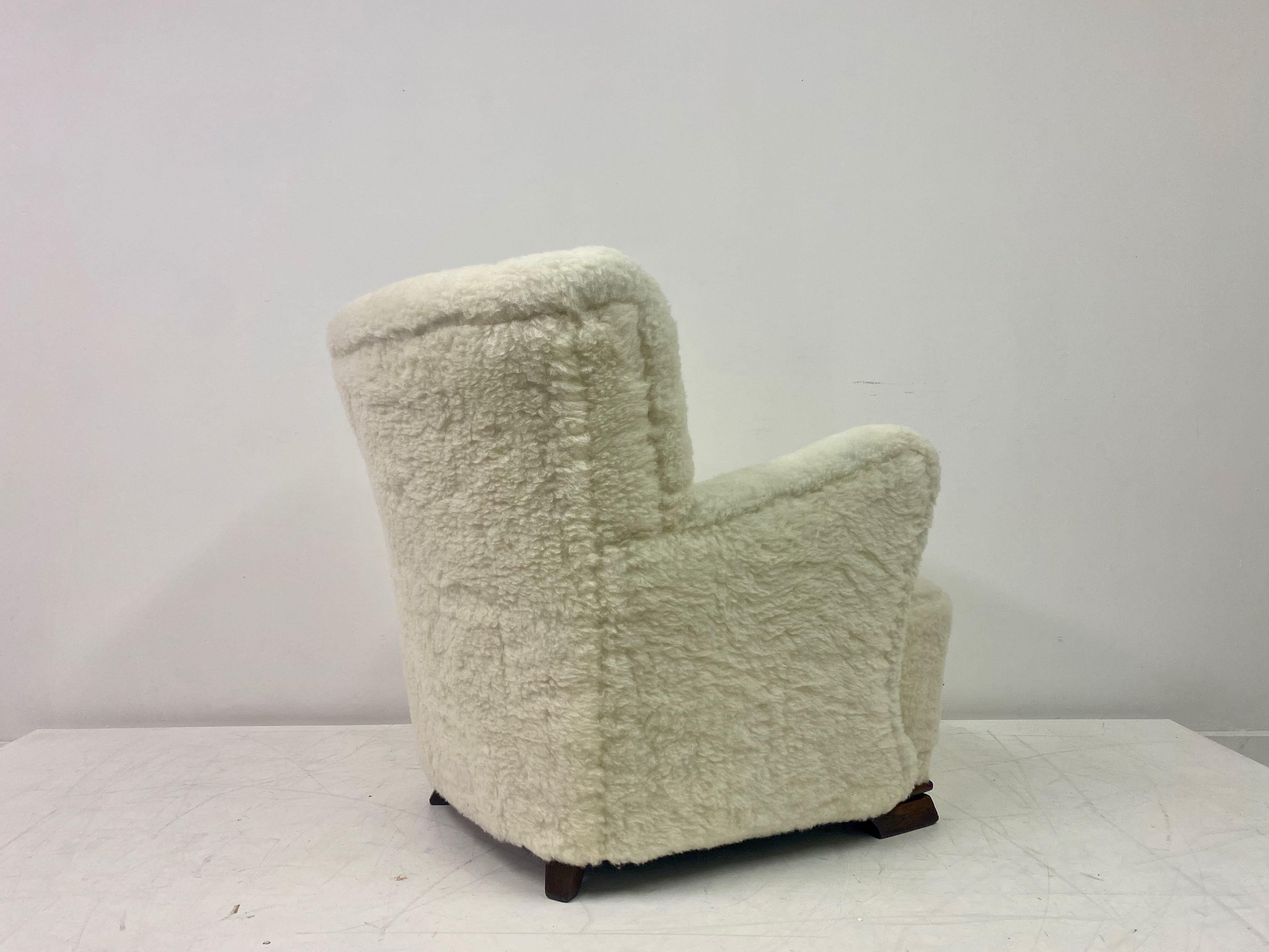1950s Danish Armchair in Lambs Wool For Sale 4