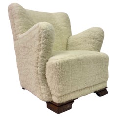 Fauteuil danois des années 1950 en laine d'agneau