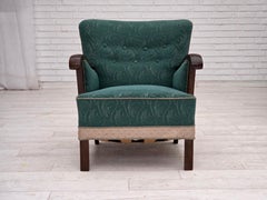 1950s, Danish armchair, original green/beige furniture wool, beech wood.