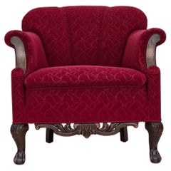 1950s, Danish armchair, red and light grey furniture wool, carved oak wood. 1950s, Danish armchair, red and light grey furniture wool, carved oak wood.