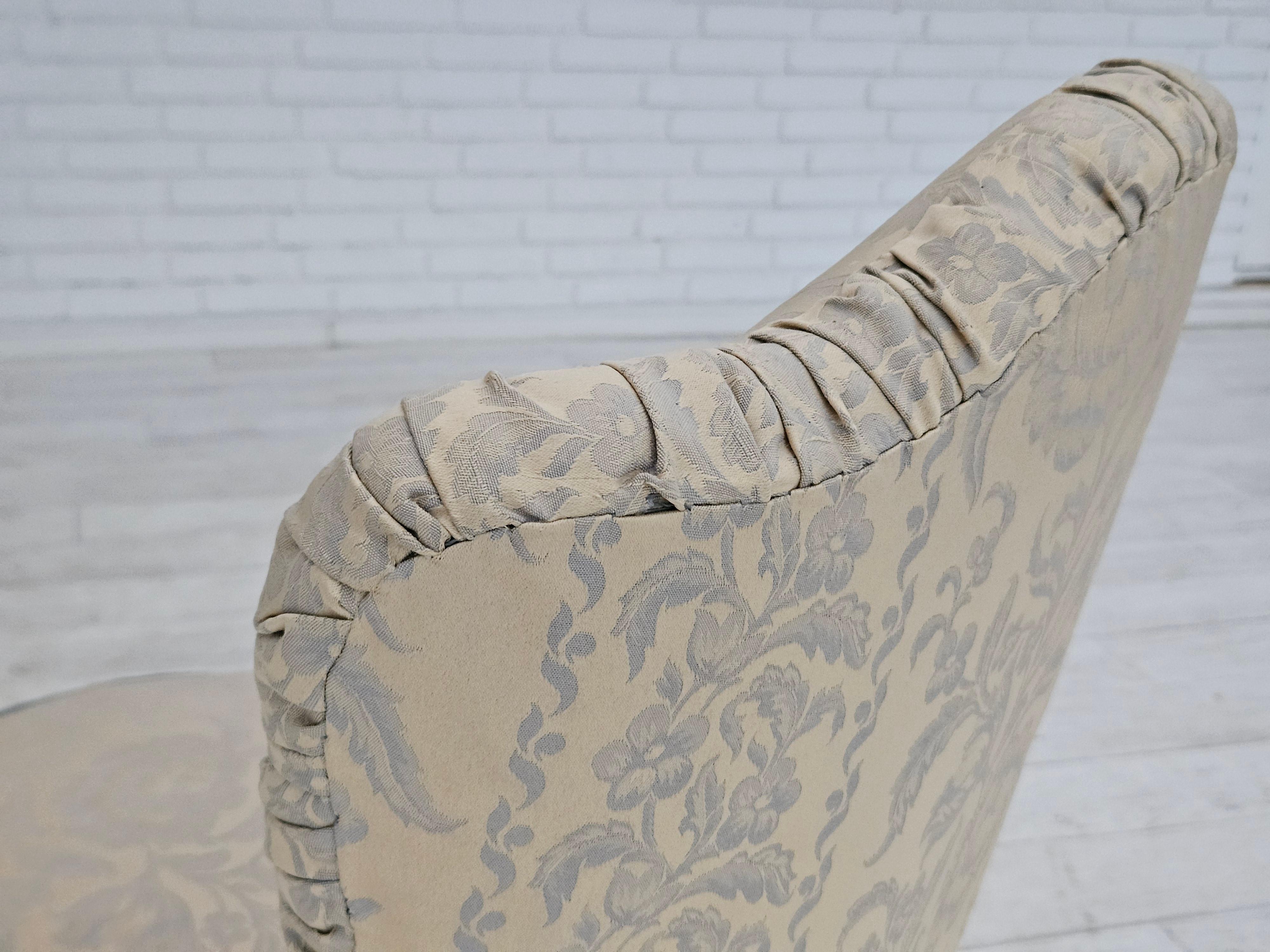 1950s, Danish armchair, reupholstered, creamy/white floral fabric. For Sale 6