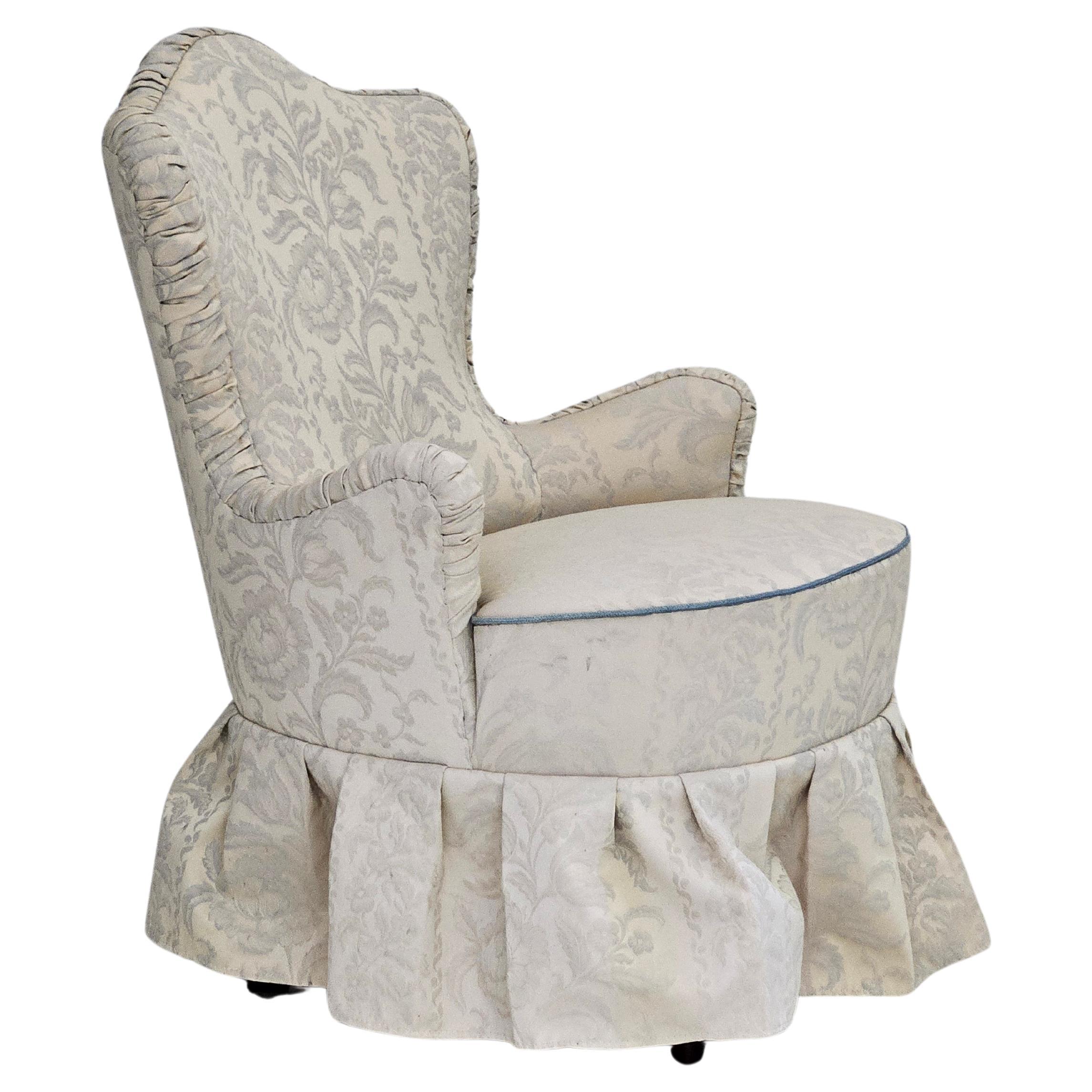 1950s, fauteuil Whiting, reupholstered, creamy/white floral fabric.