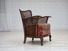 1950s, Danish armchair, salmon pink furniture velour, furniture mesh.