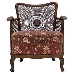 1950s, Danish armchair, salmon pink furniture velour, furniture mesh.