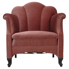 1950s, Danish armchair, salmon pink furniture velour, oak wood.