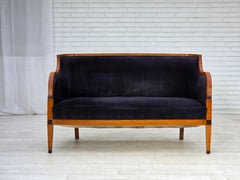 1950s, Danish art deco 2-seater sofa, ash wood, furniture velour.