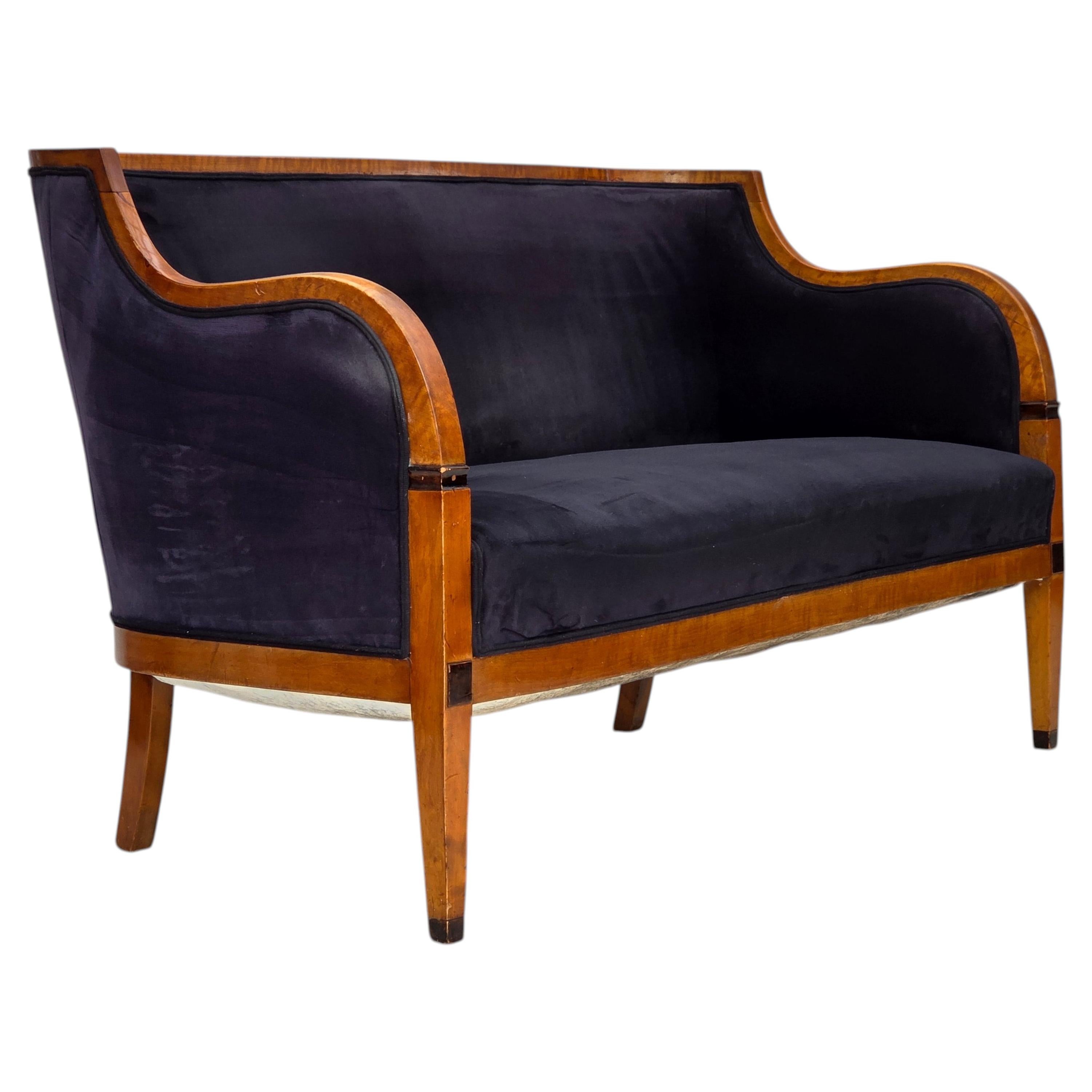1950s, Danish art deco 2-seater sofa, ash wood, furniture velour.