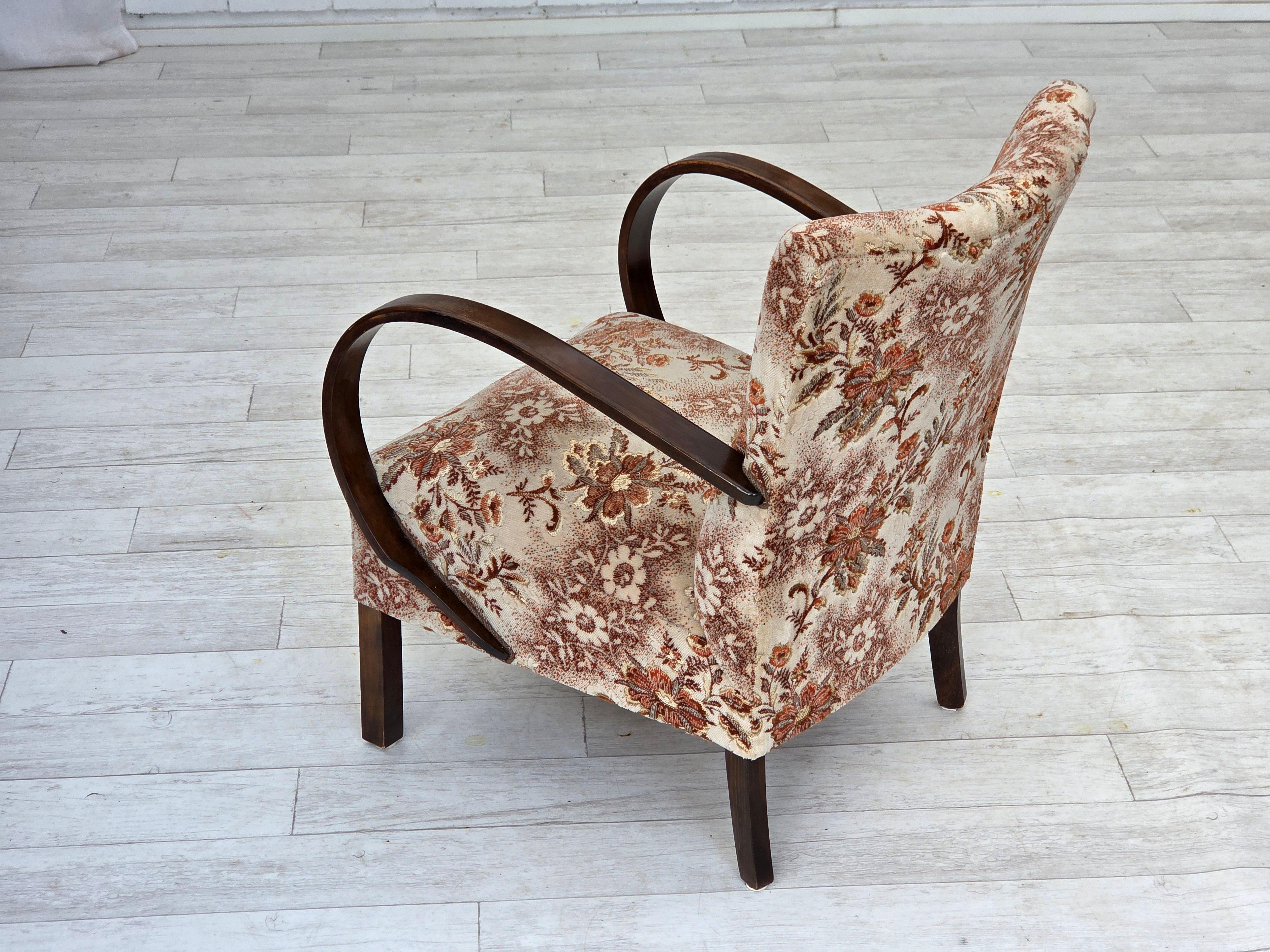 1950er Jahre, dänischer Artdeco-Sessel, Veloursmöbel, Buchenholz, neu gepolstert. im Angebot 6