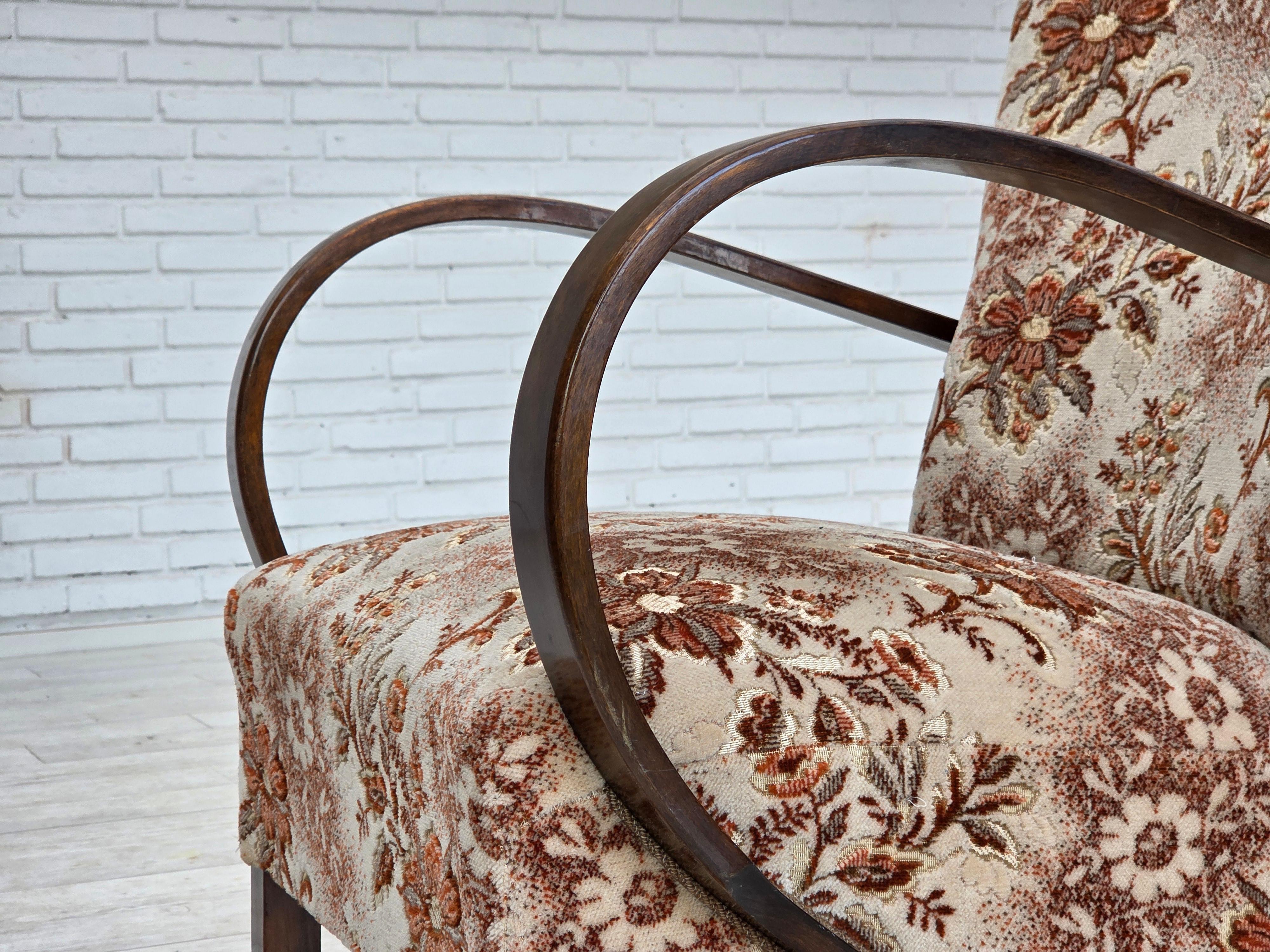 1950er Jahre, dänischer Artdeco-Sessel, Veloursmöbel, Buchenholz, neu gepolstert. im Angebot 8
