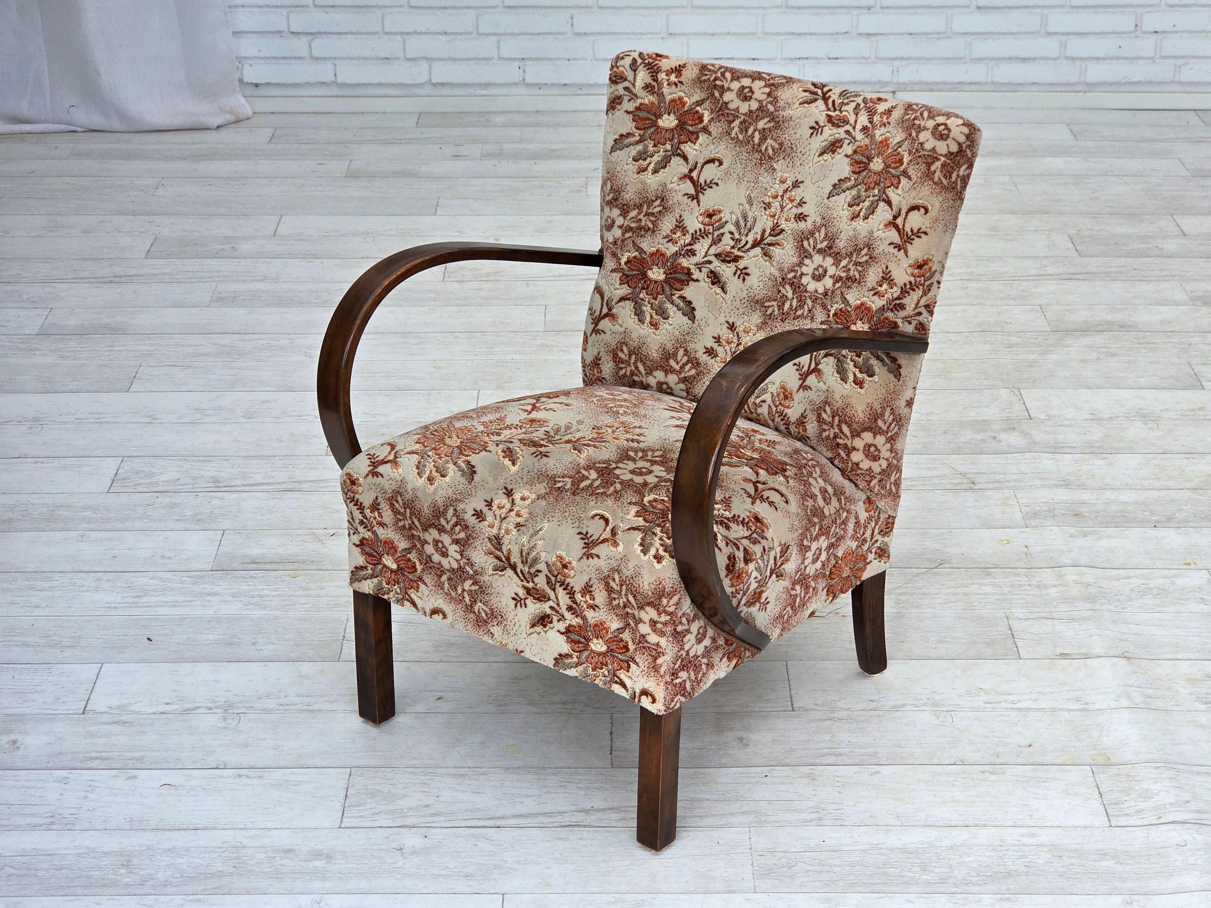 1950er Jahre, dänischer Artdeco-Sessel, Veloursmöbel, Buchenholz, neu gepolstert. im Angebot 9