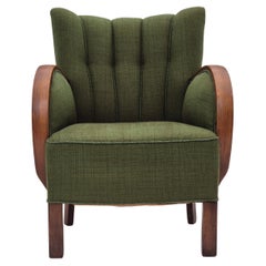 Años 50, sillón artdeco danés, muebles de lana verde, madera de haya, original.