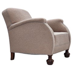 1950s, Danish artdeco armchair, quality beige furniture wool, oak wood legs.