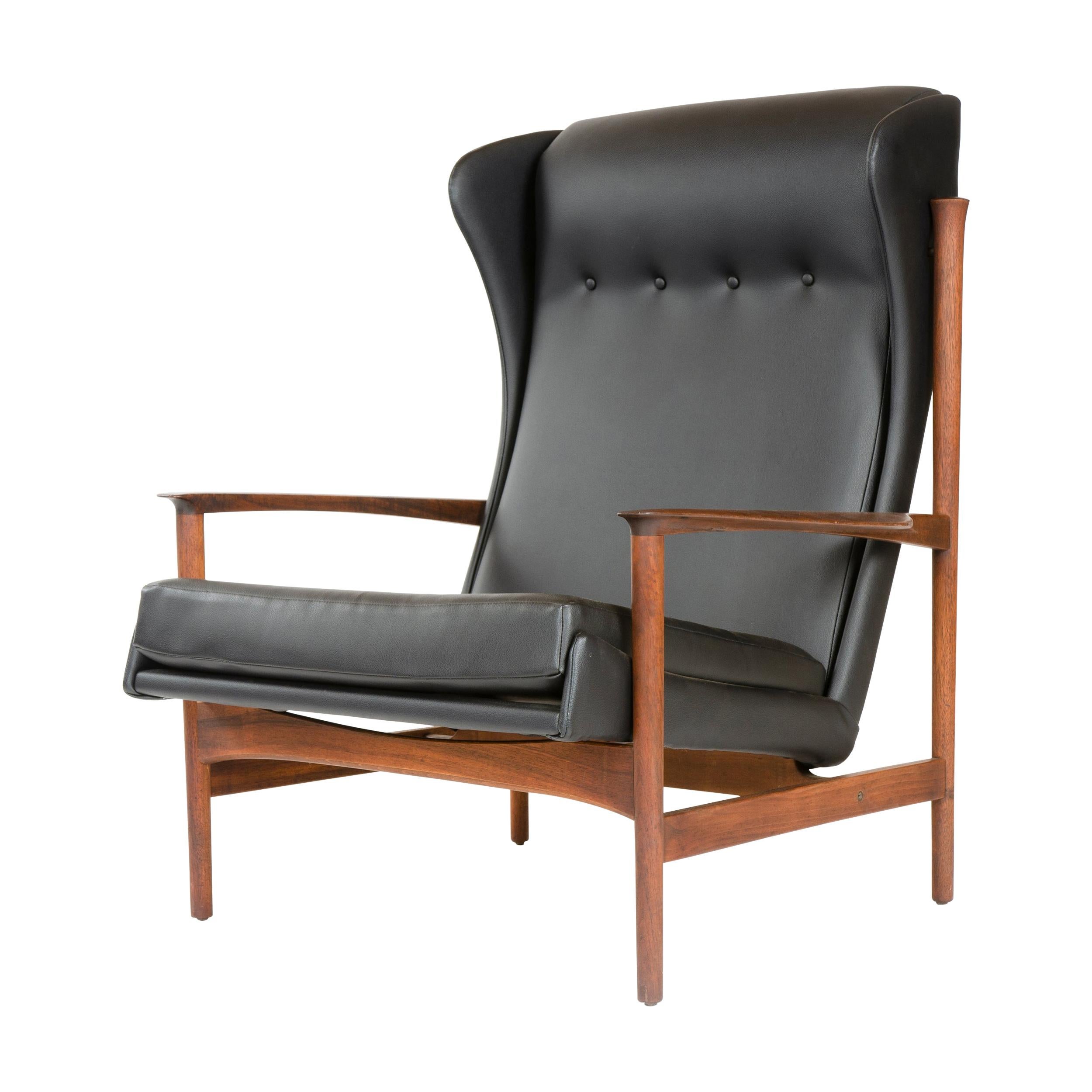 1950s Danish Black Leather Lounge Chair by Ib Kofod Larsen For Sale