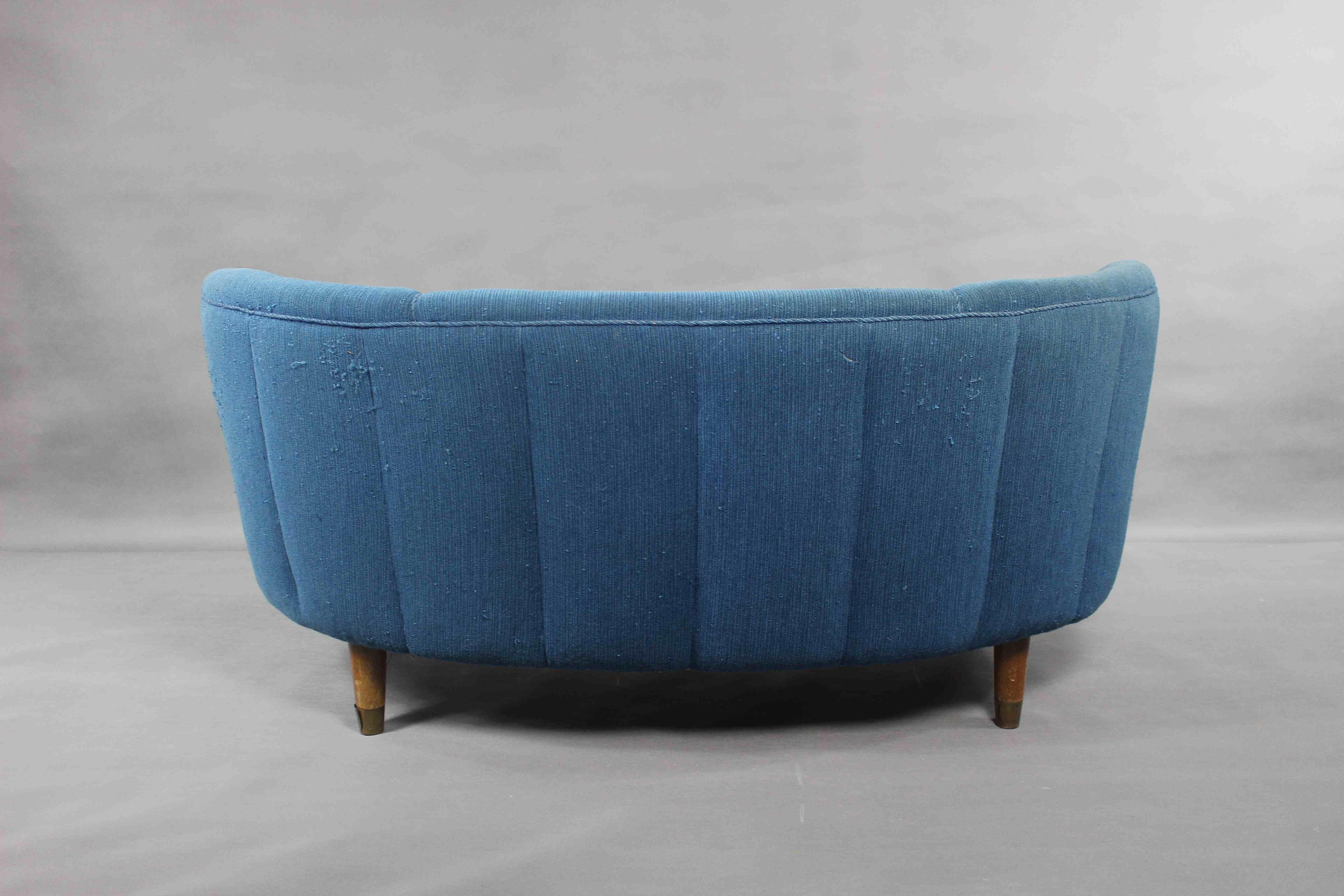 1950s Danish Blue Banana Sofa by N.A. Jørgensen 4