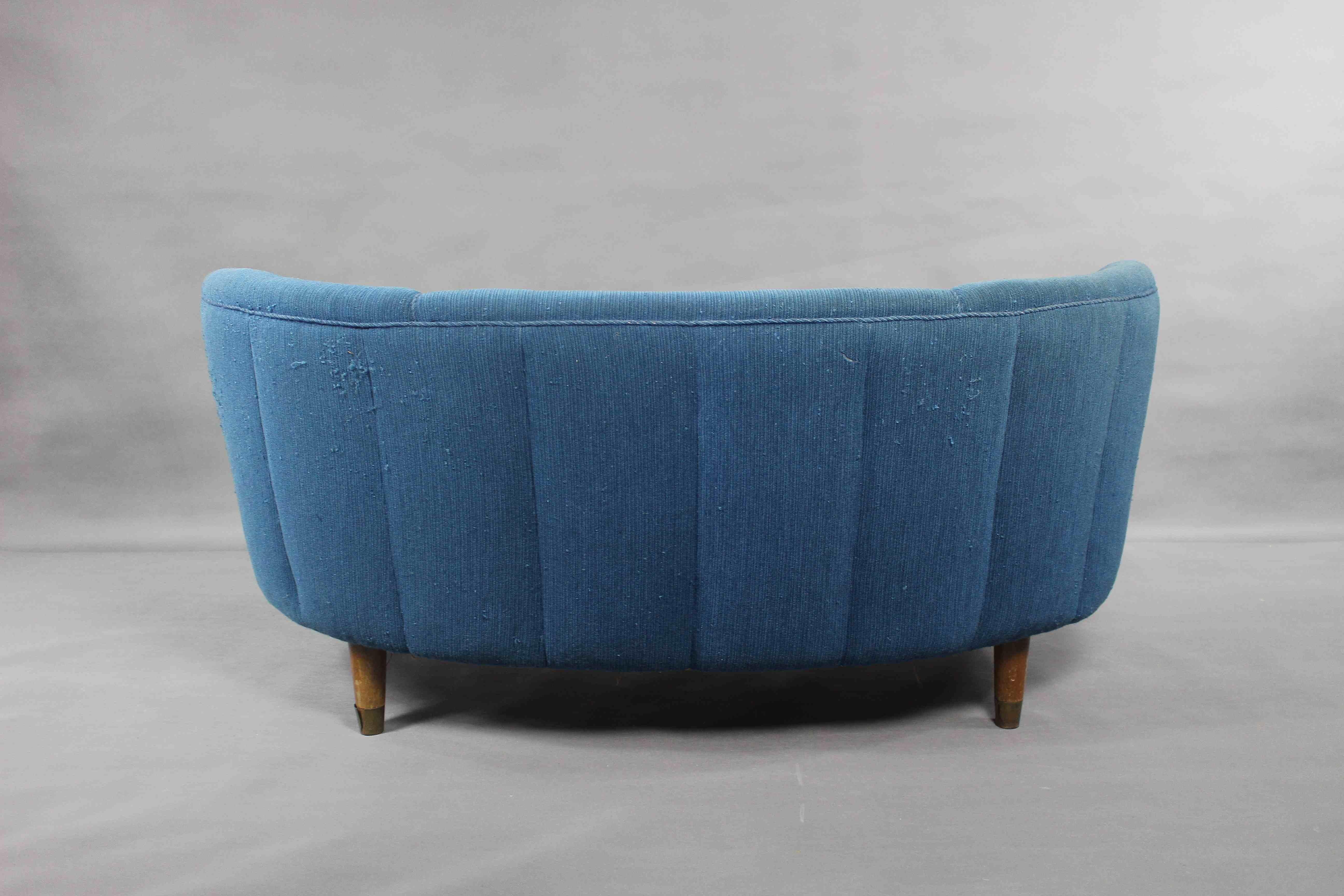 1950s Danish Blue Banana Sofa by N.A. Jørgensen 4