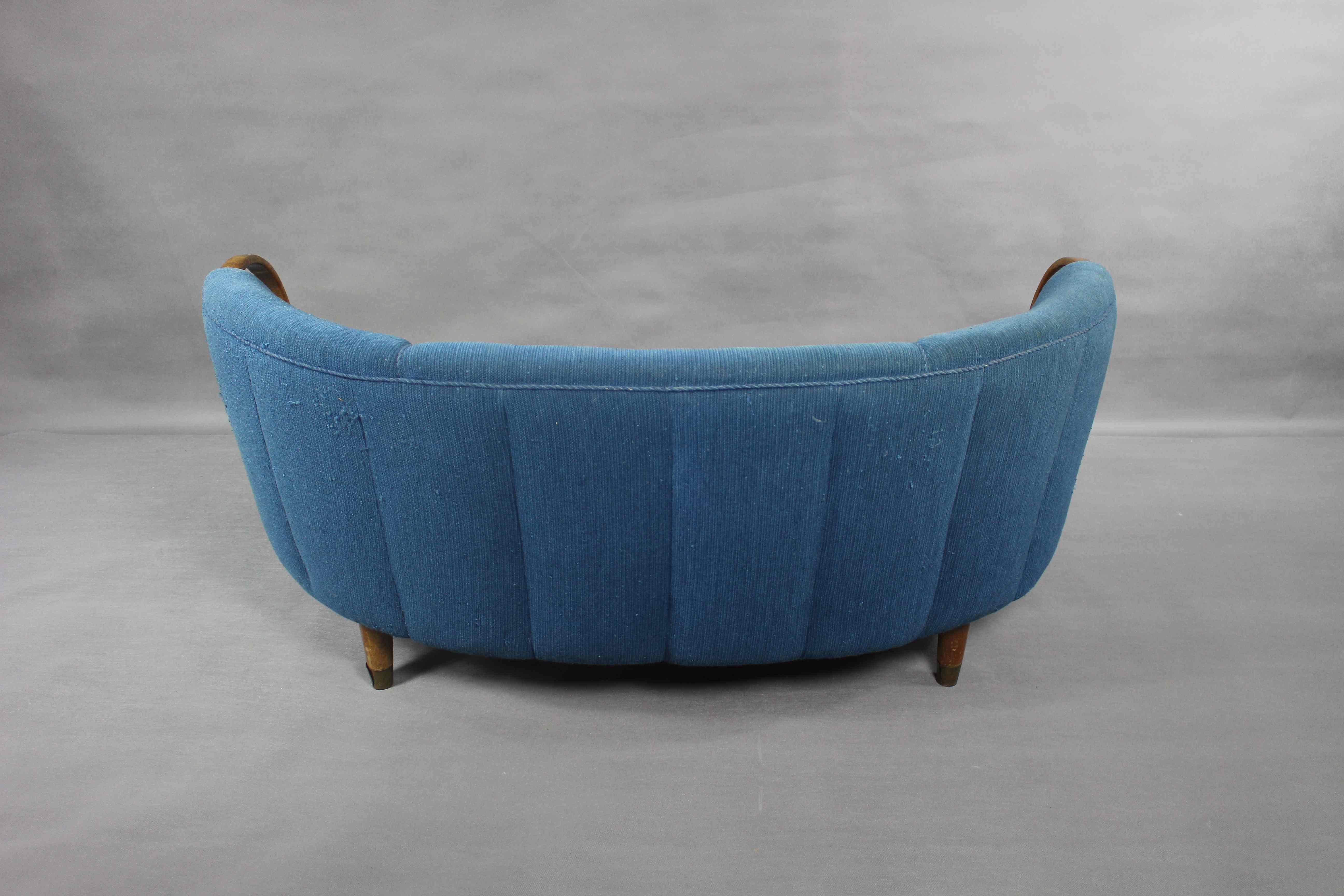 1950s Danish Blue Banana Sofa by N.A. Jørgensen 5