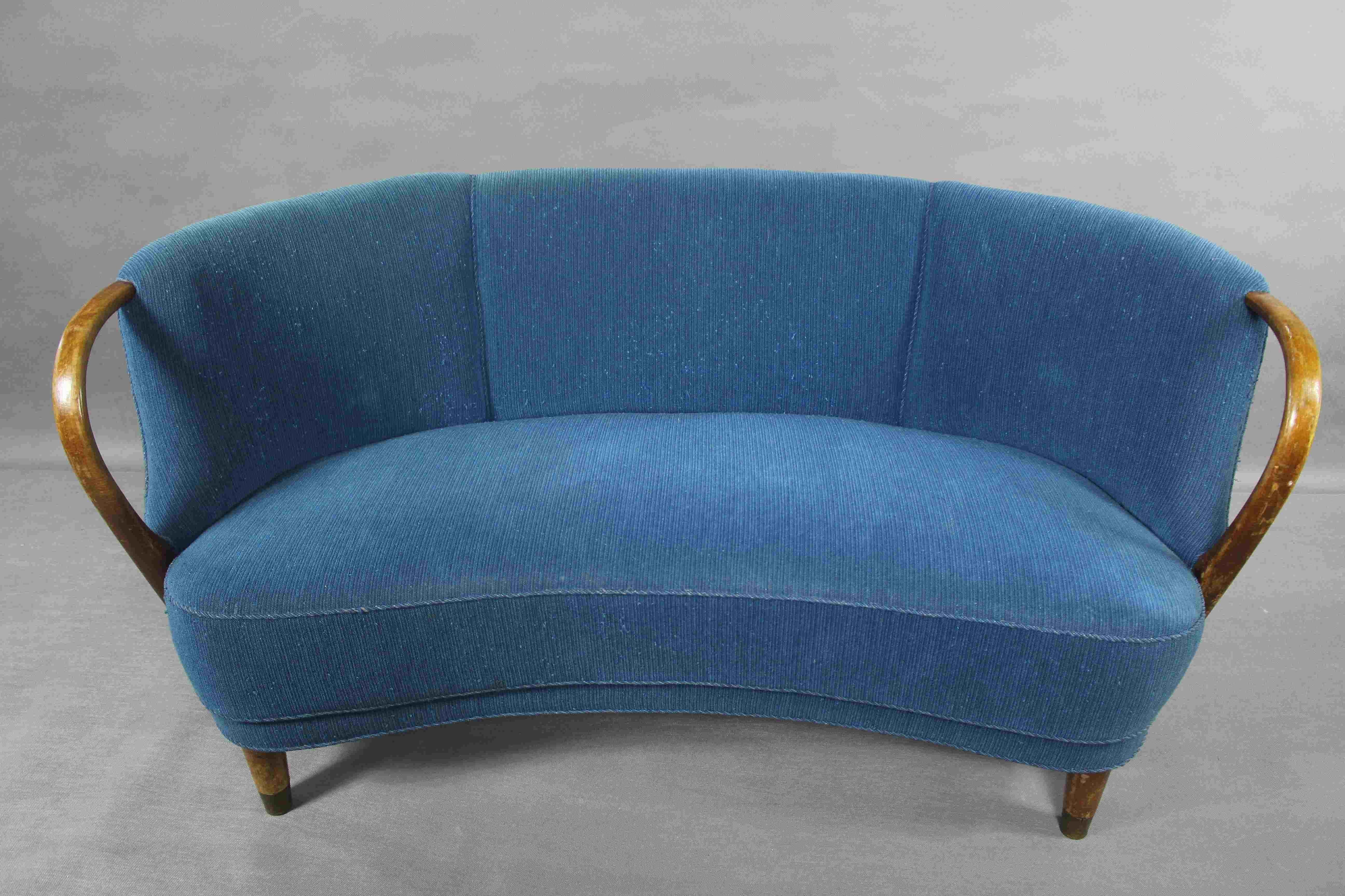 Scandinavian Modern 1950s Danish Blue Banana Sofa by N.A. Jørgensen
