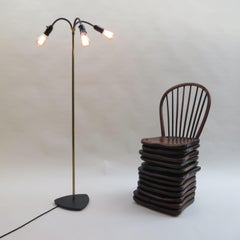 1950s Danish Brass Floor Lamp, Flexible Arms, In The Style Of Carl Auböck