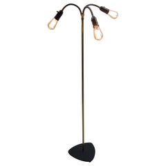 1950s Danish Brass Floor Lamp, Flexible Arms, In The Style Of Carl Auböck