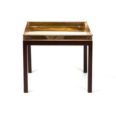 1950s Danish Brass Tray Table with Solid Mahogany Base