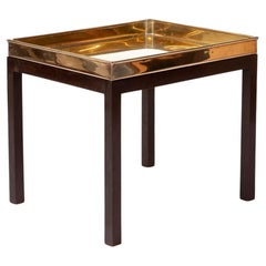 1950s Danish Brass Tray Table with Solid Mahogany Base