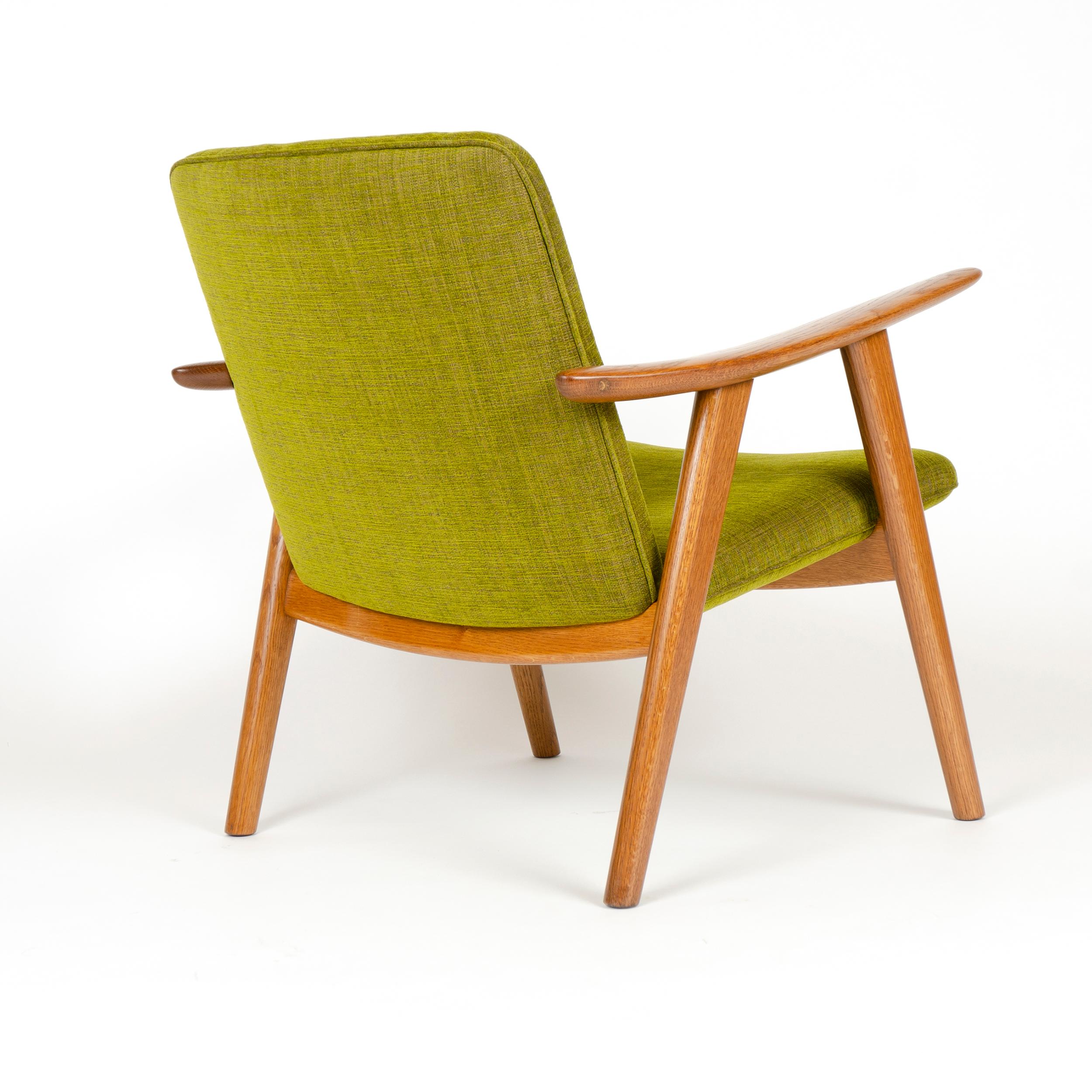 Upholstery 1950s Danish Bukkestolen Oak Reading Chair by Hans J. Wegner for Johannes Hansen