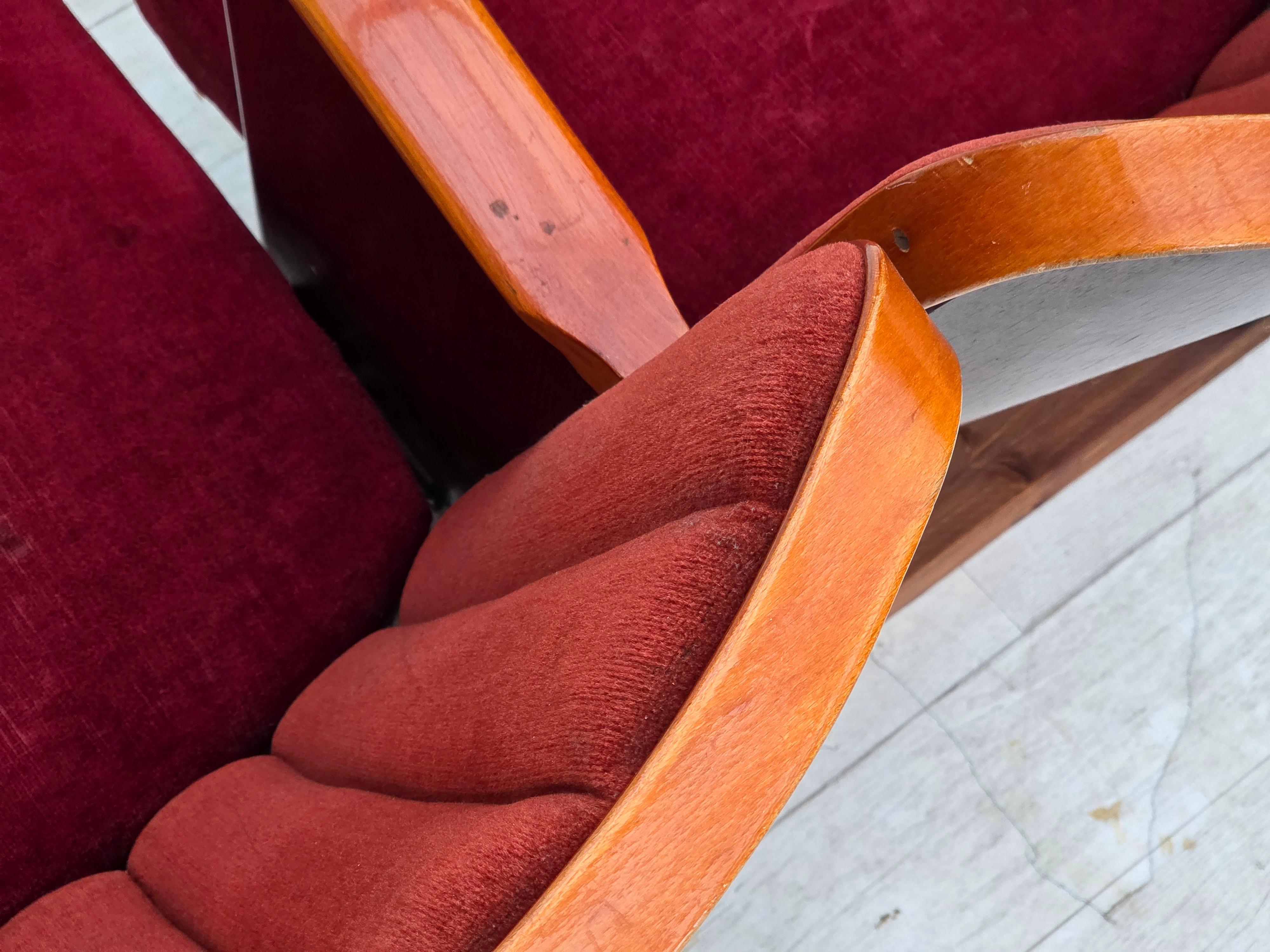 Fauteuils de cinéma danois des années 1950, meubles en velours, état d'origine. en vente 9