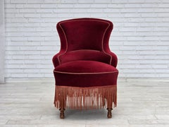 1950s, Danish cocktail lounge chair, cherry-red furniture velour.