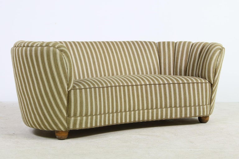 Mid-Century Modern 1950s Danish Curved Striped Sofa, Mid Century Modern Design, Authentic Vintage