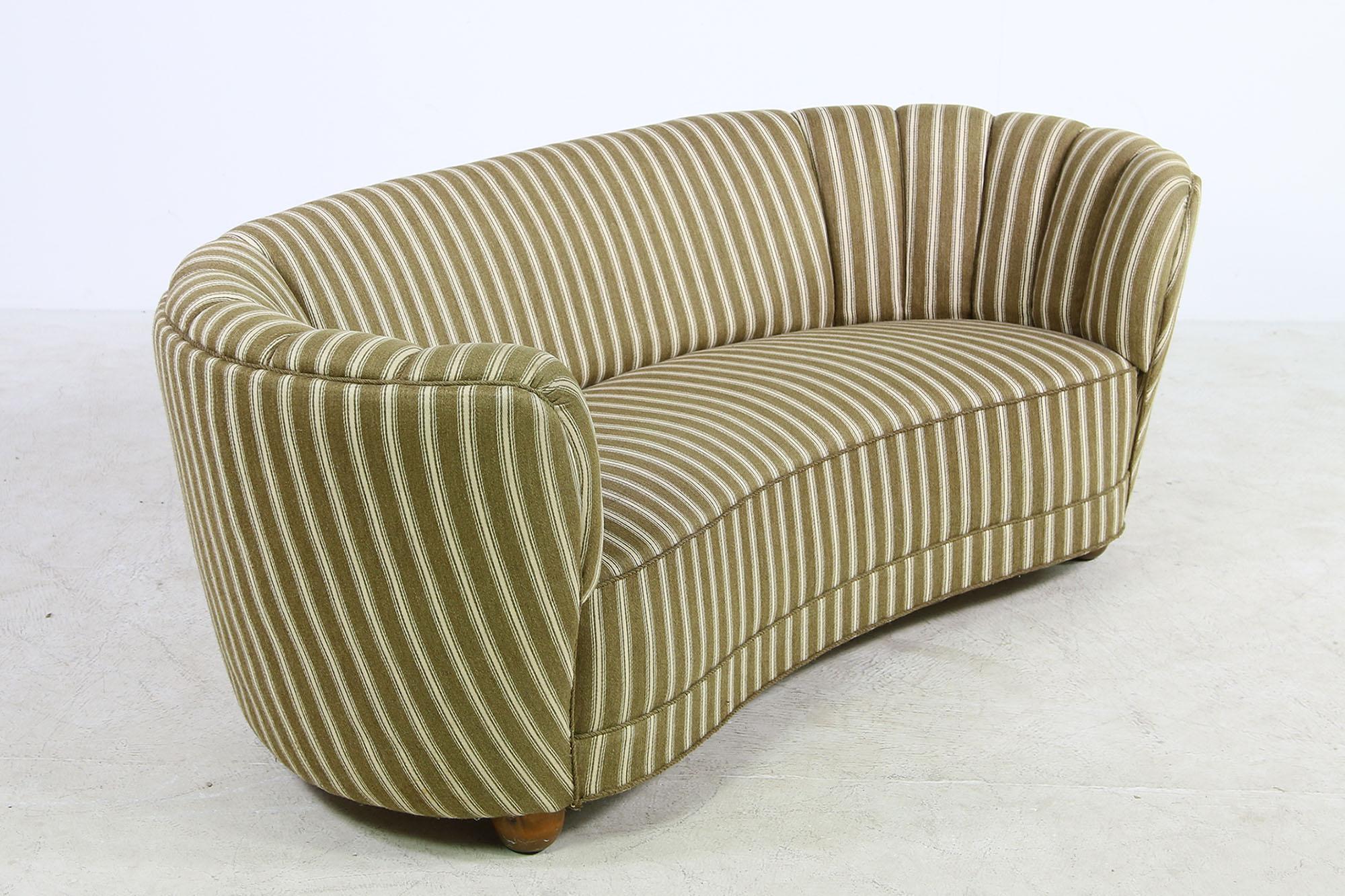 Mid-Century Modern 1950s Danish Curved Striped Sofa, Mid Century Modern Design, Authentic Vintage