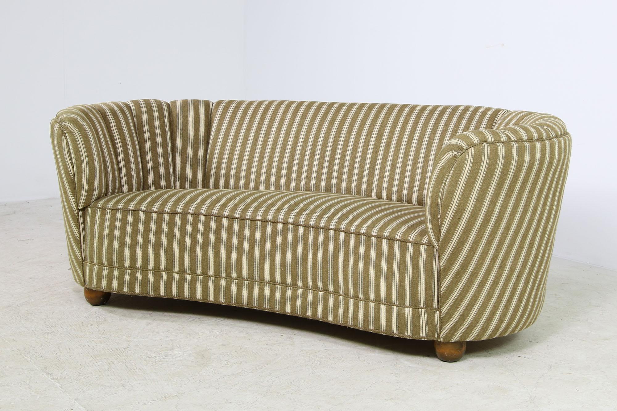 Mid-20th Century 1950s Danish Curved Striped Sofa, Mid Century Modern Design, Authentic Vintage