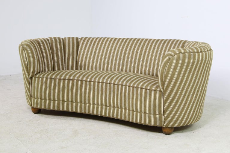 1950s Danish Curved Striped Sofa, Mid Century Modern Design, Authentic Vintage 2