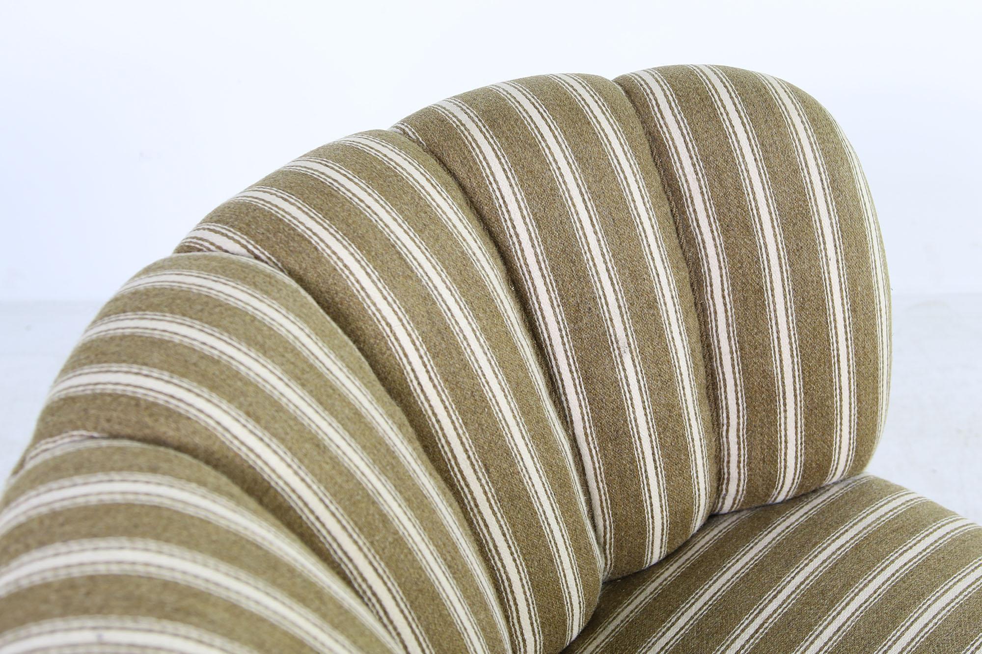 Fabric 1950s Danish Curved Striped Sofa, Mid Century Modern Design, Authentic Vintage