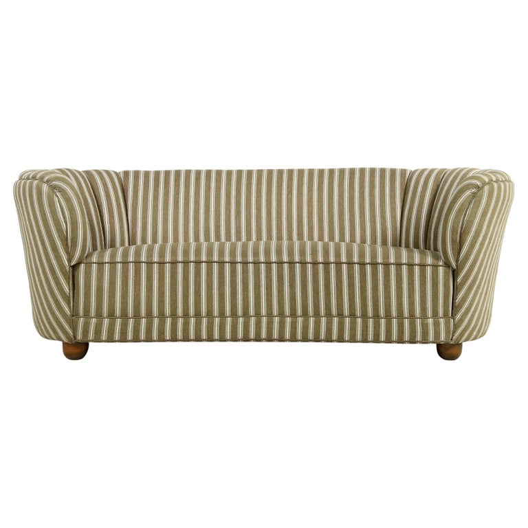 1950s Danish Curved Striped Sofa, Mid Century Modern Design, Authentic Vintage