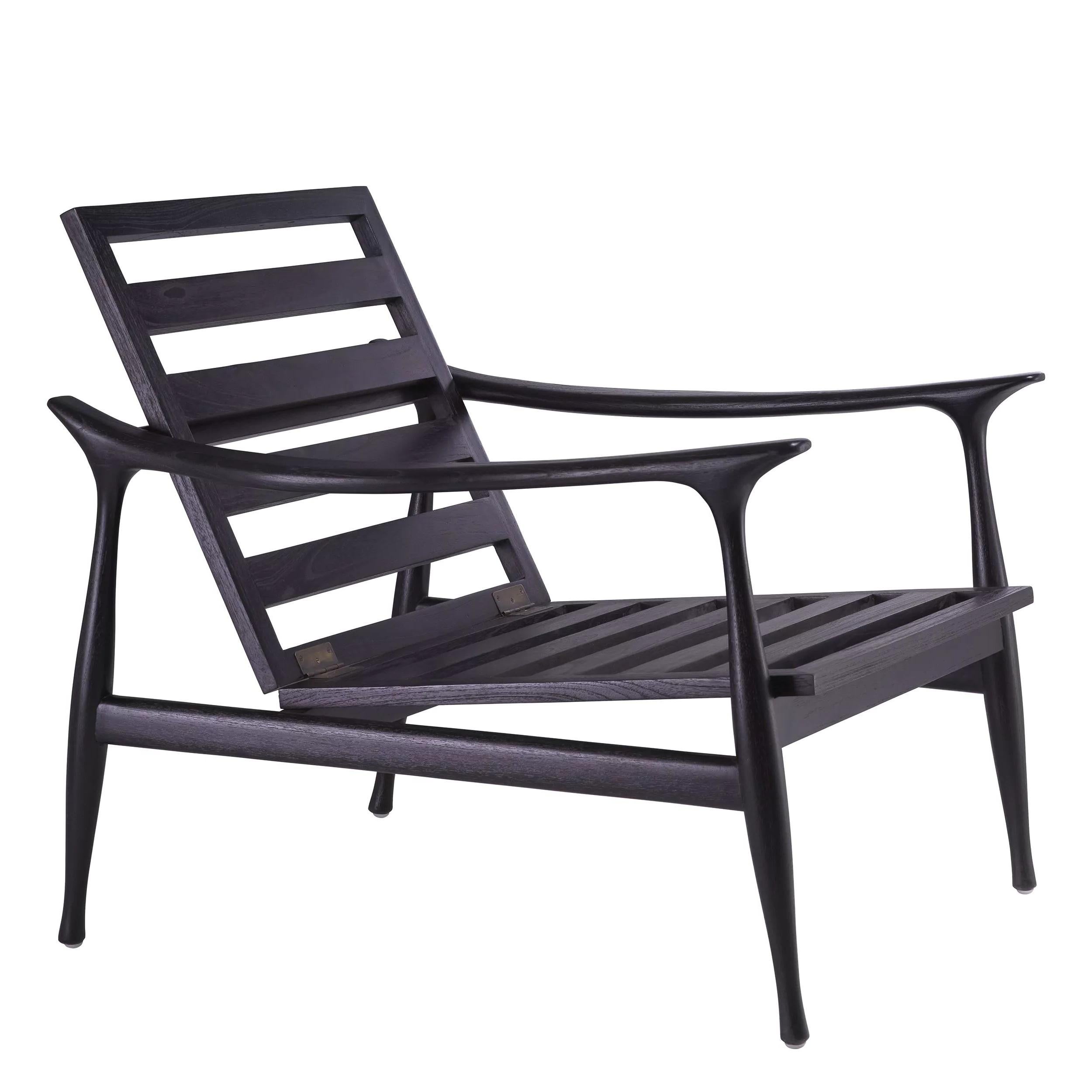 1950s Danish design and Scandinavian style black wooden and grey bouclé fabric armchair.