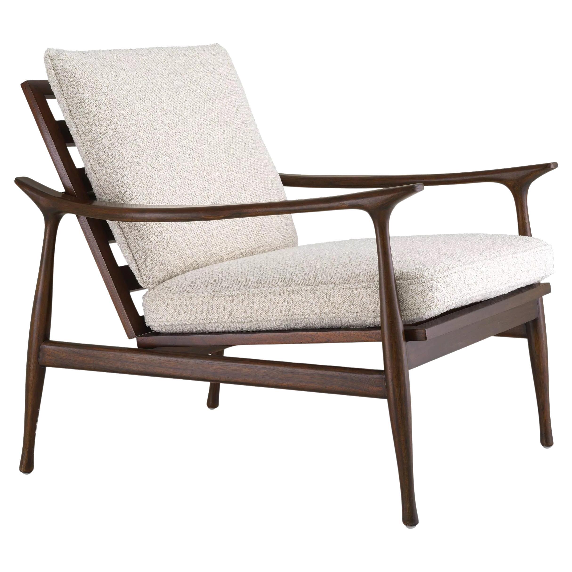 1950er Jahre Dänisches Design und skandinavischer Stil Sessel aus Holz und Bouclé-Stoff