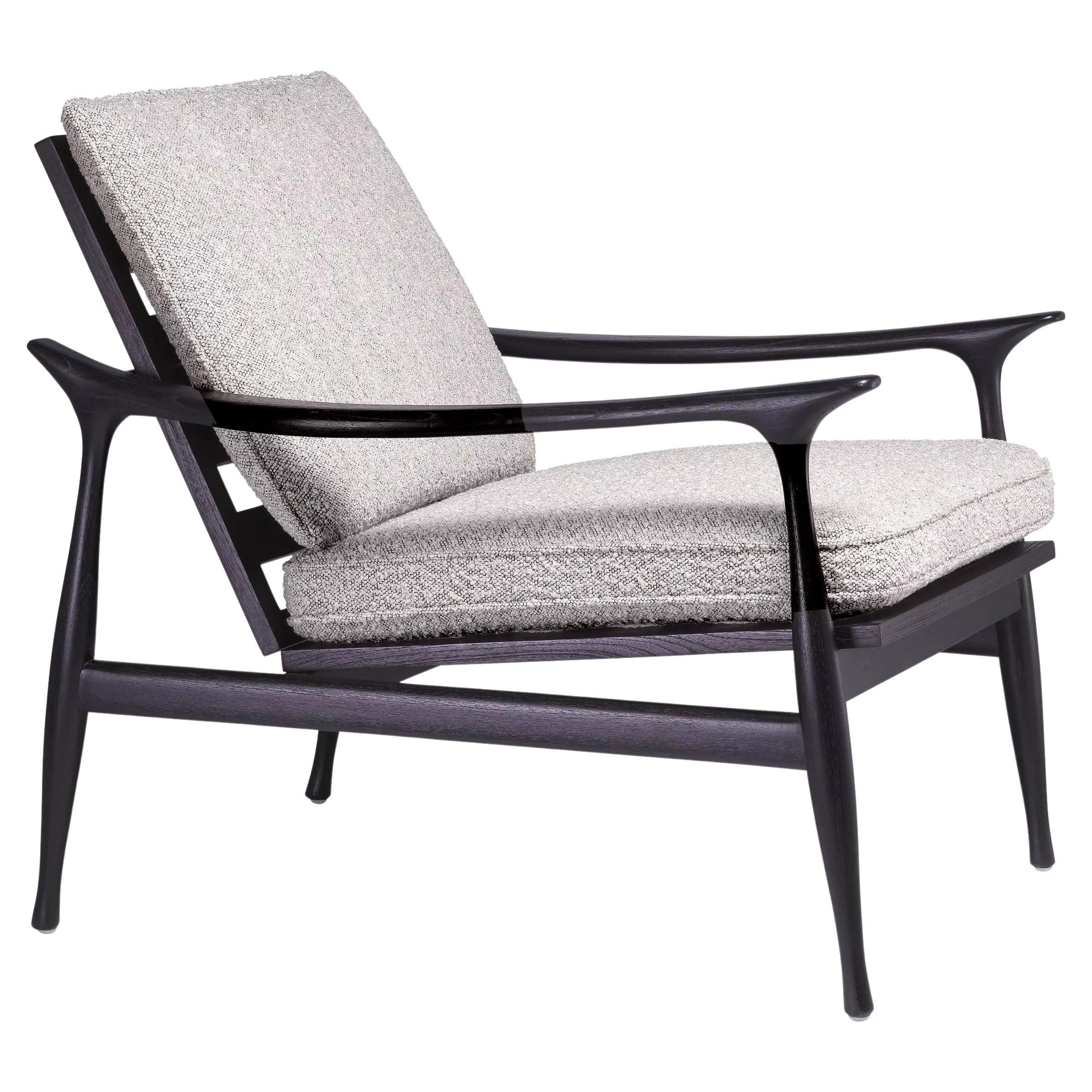 1950s Danish Design and Scandinavian Style Wooden and Bouclé Fabric Armchair
