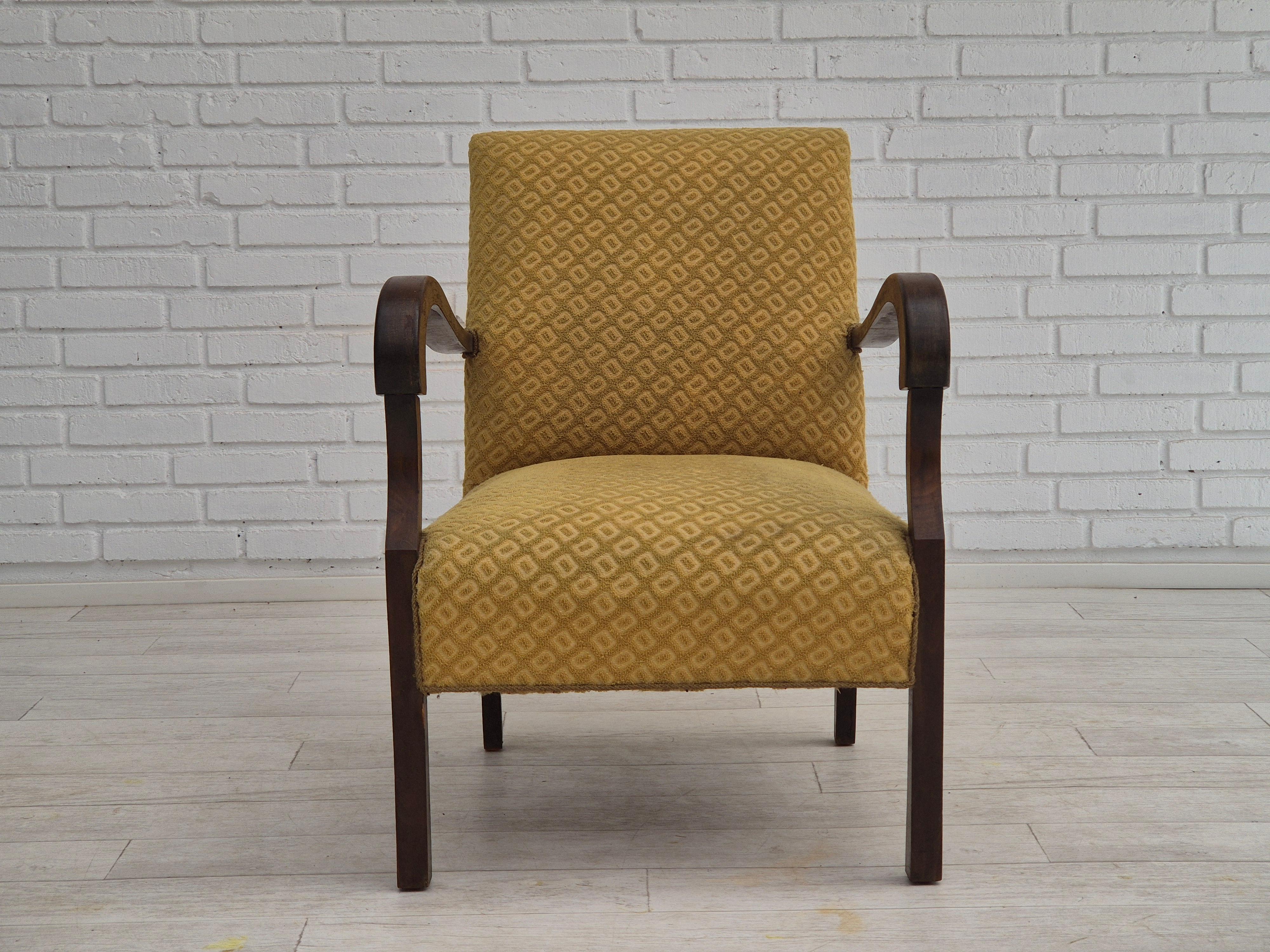 Scandinavian Modern 1950s, Danish design, armchair in original condition, furniture cotton/ wool. For Sale