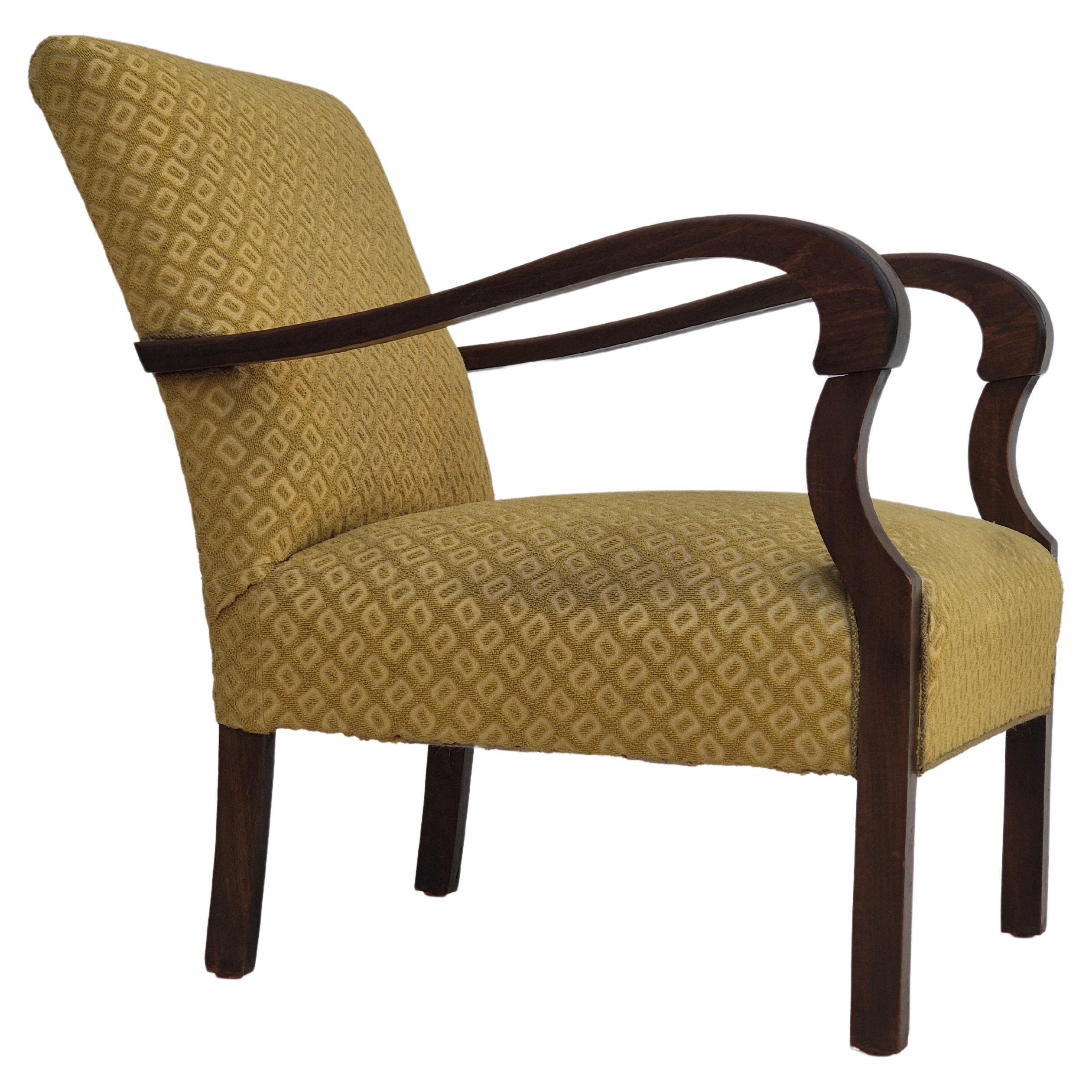 Années 50, Design/One, fauteuil en état d'origine, meuble en coton/laine. en vente