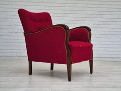 1950s, Danish design, armchair, original condition, red cotton-wool fabric.