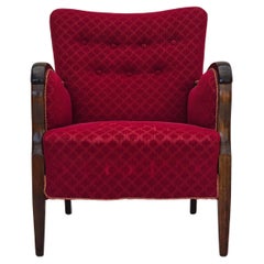 Anni '50, design danese, poltrona, condizioni originali, tessuto in cotone-lana rosso.