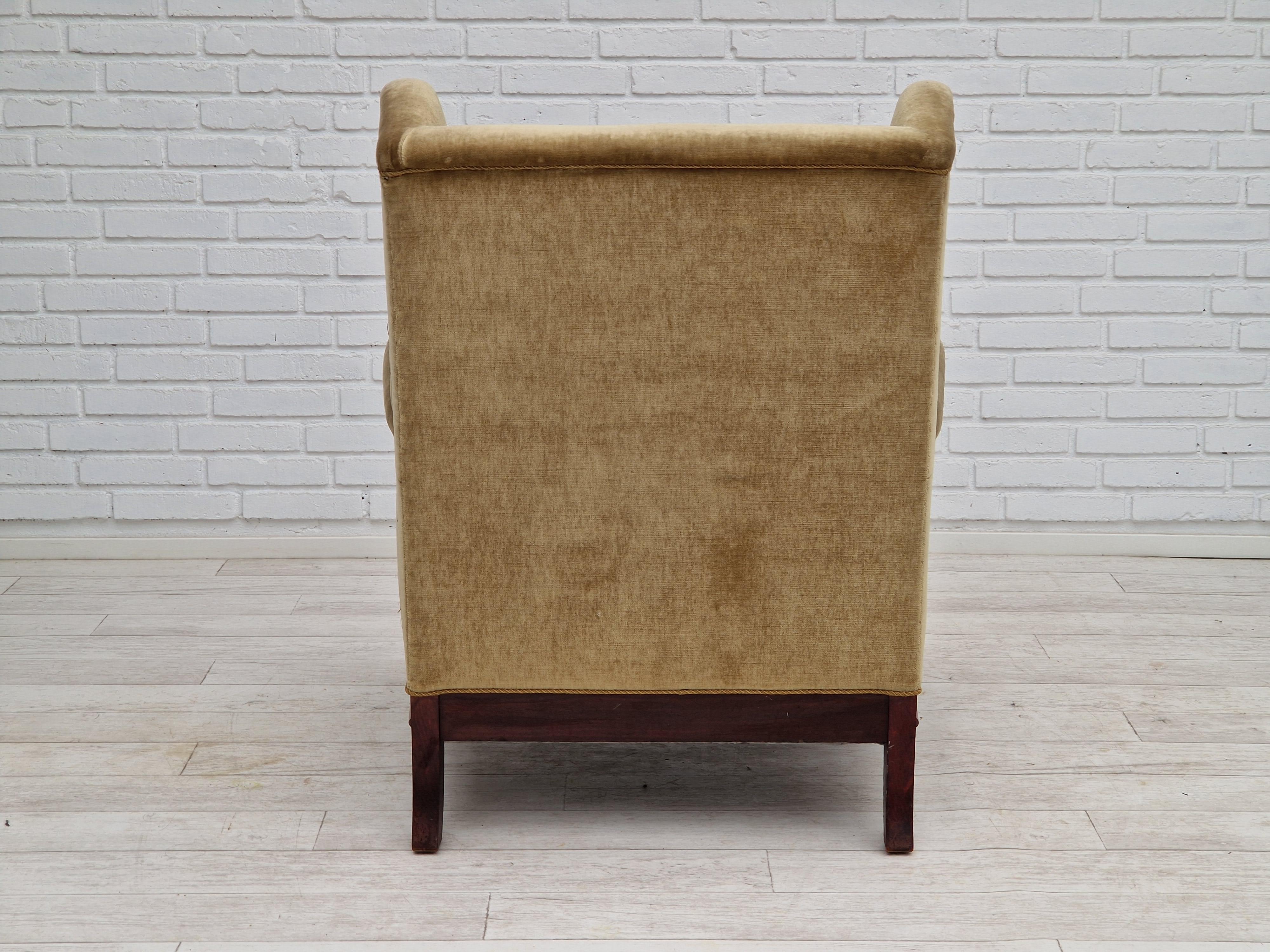 Velvet 1950s, Danish Design, Armchair, Teak Wood, Velour, Original Condition