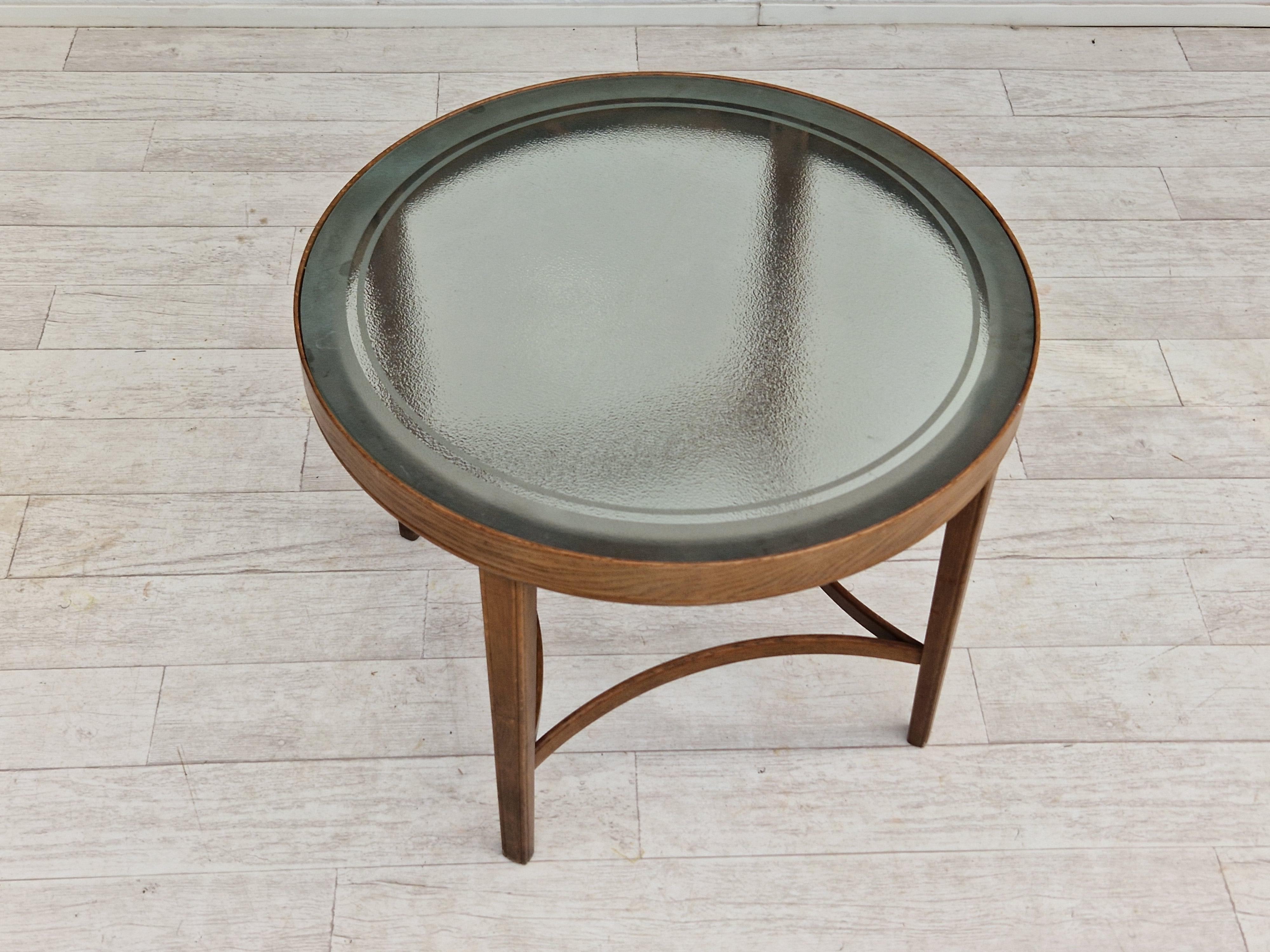 1950s, Danish design, coffee table, glass, oak wood, original condition. 6