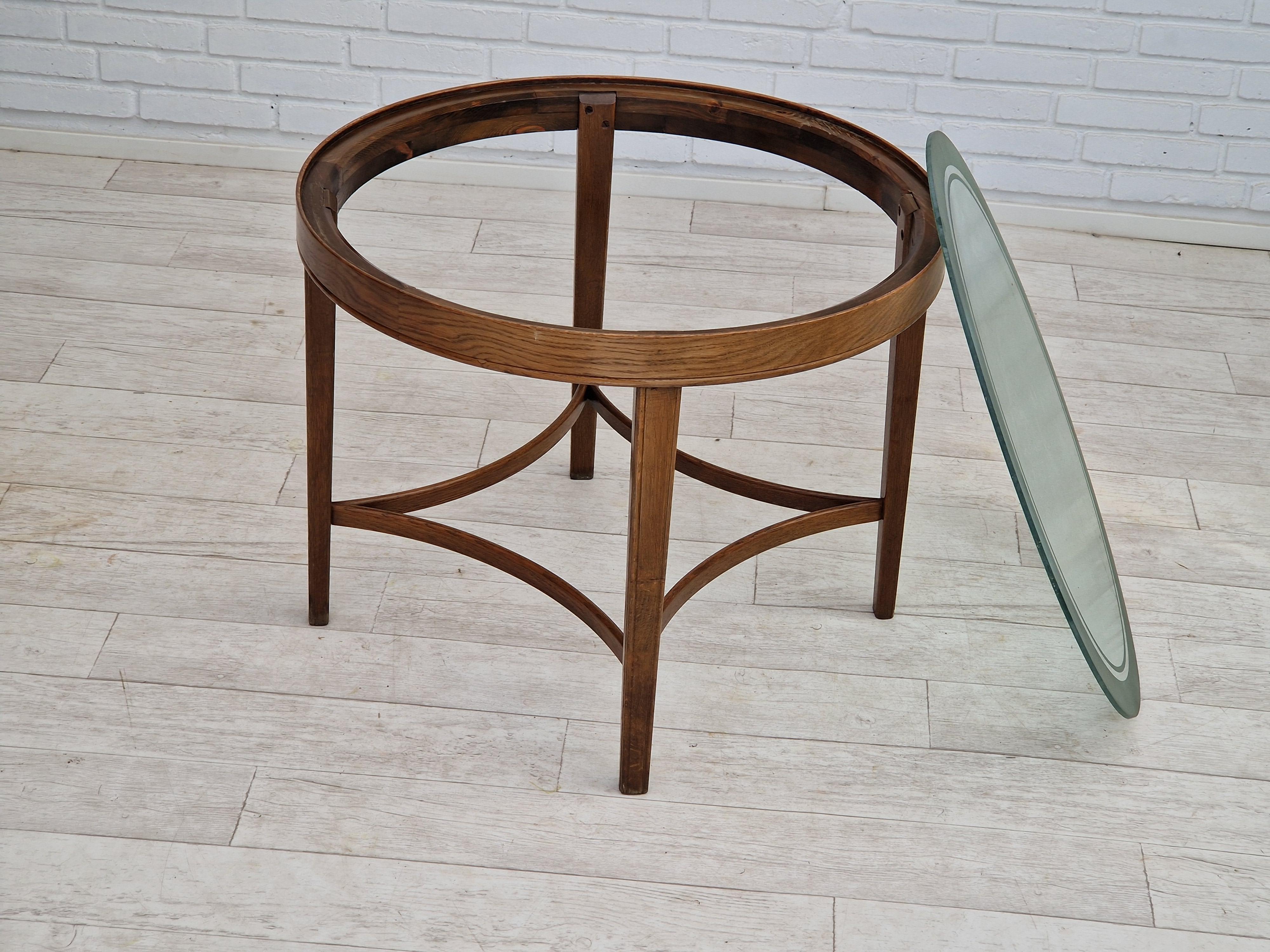 1950s, Danish design, coffee table, glass, oak wood, original condition. 2